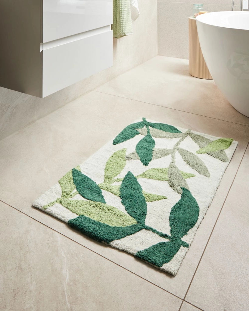 Tappetino da bagno verde in cotone 60 x 90 cm Forma rettangolare Motivo decorativo Tappeto da bagno Accessori da bagno Design moderno