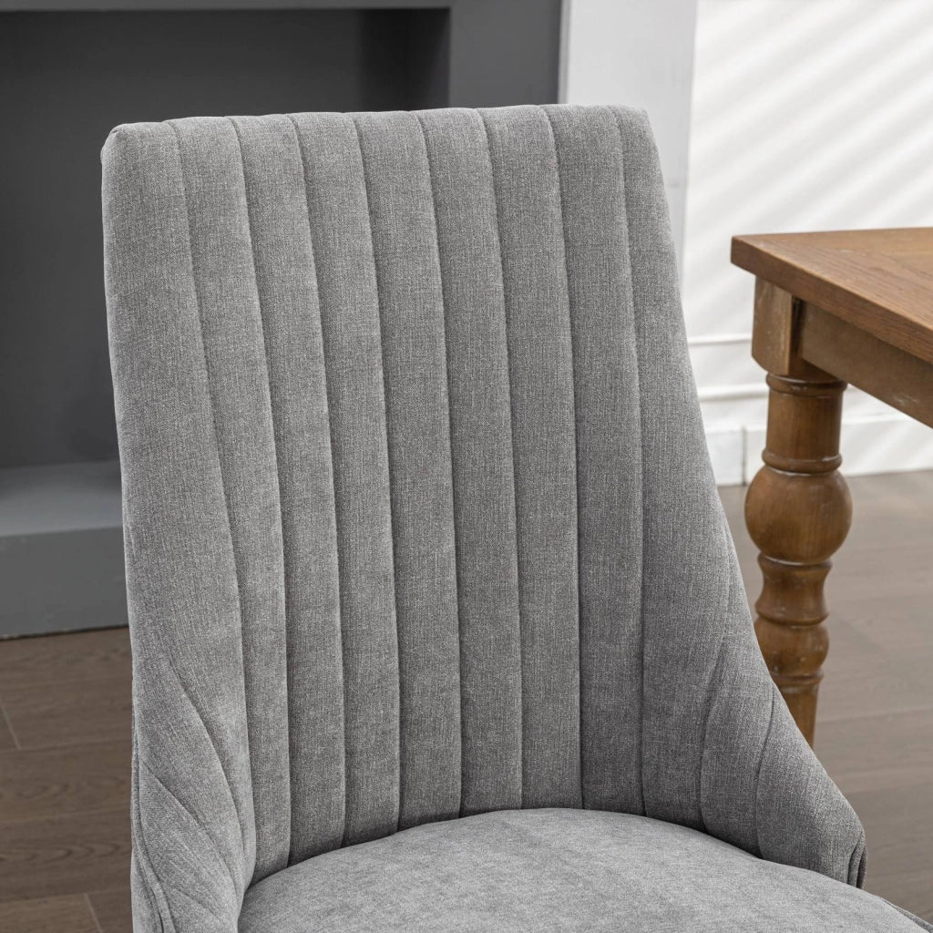 Sedie da Pranzo Imbottite in Tessuto ¨C MINIMAL ¨C Set 2 Pezzi, Grigio, Gambe in Legno Massello