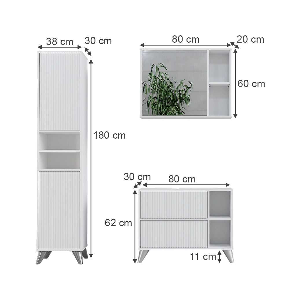 Vicco Set di mobili da bagno Bianco 80 cm, set 3