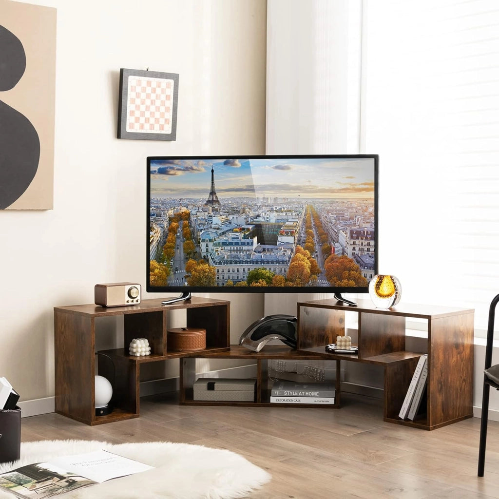 Mobile Porta TV Combinabile con Ripiani Aperti, per TV Fino a 65 Pollici, Mobile TV di Legno per Camera da Letto, Soggiorno, Capacità di Carico Massima 80 kg, 134-180 x 30 x 43 cm (Marrone)