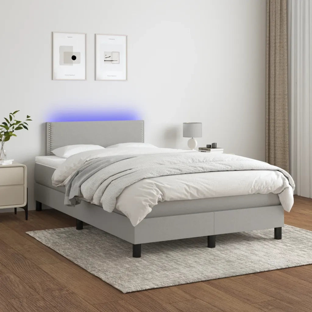 Letto a Molle Materasso e LED Grigio Chiaro 120x190 cm Tessuto 3270032