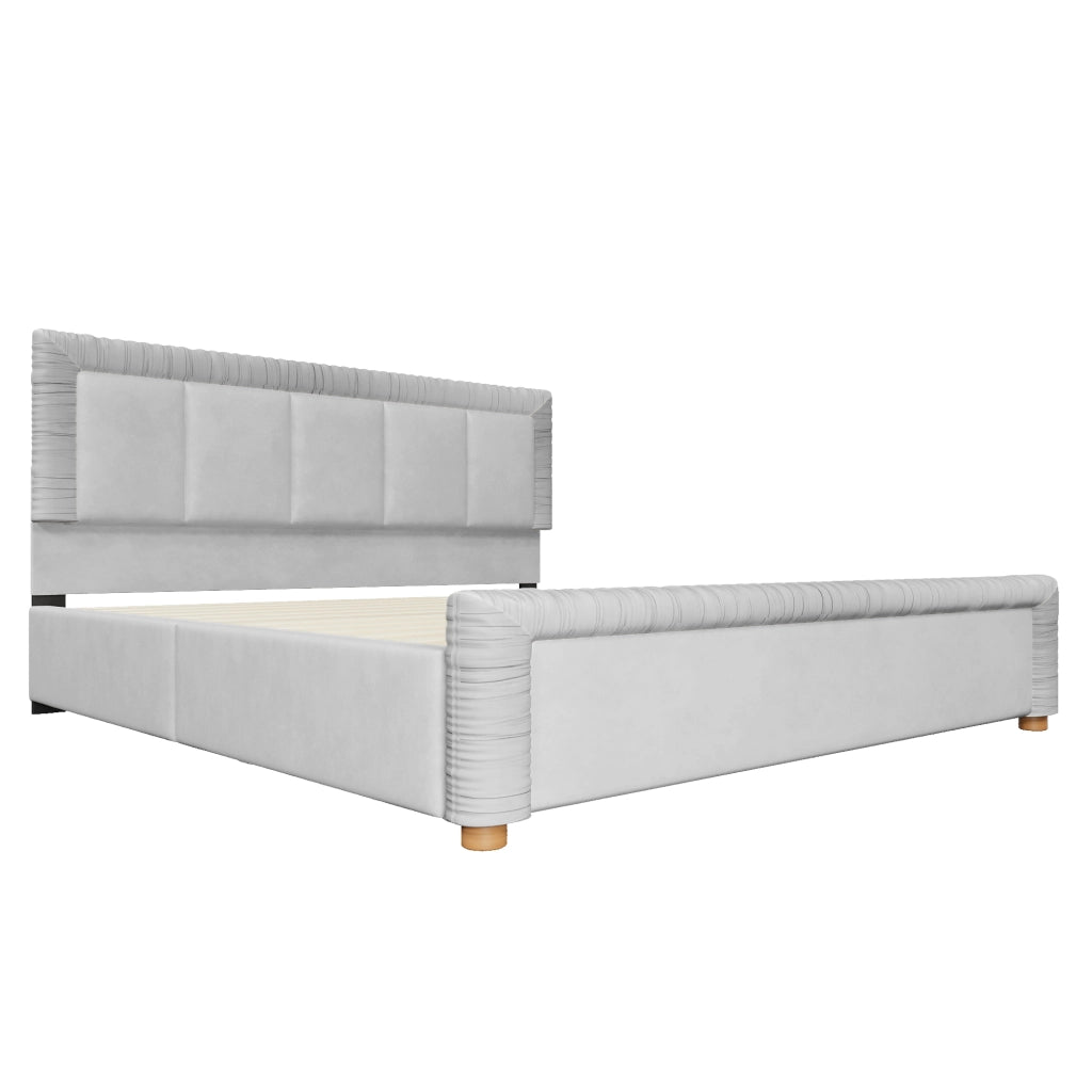Letto imbottito grigio 180x200 cm in velluto francese con 2 cassetti
