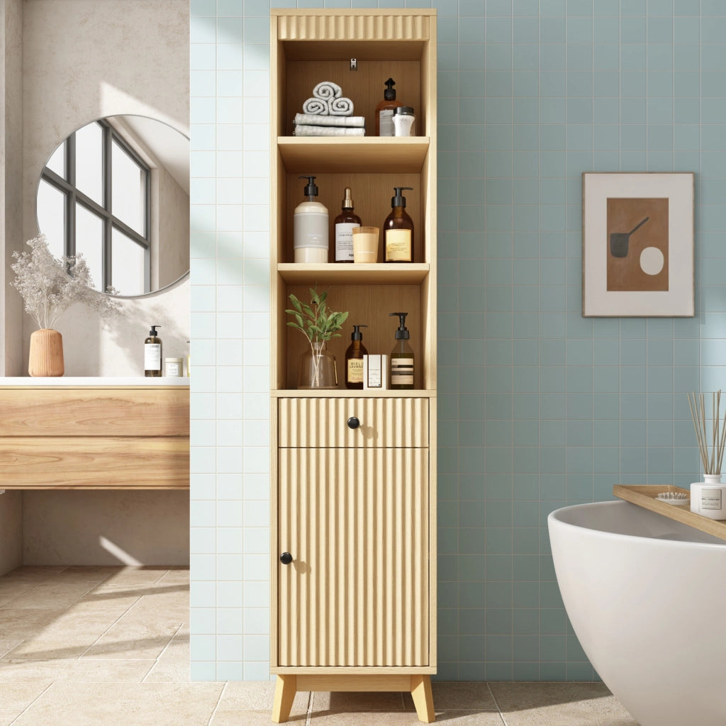 Mobile da bagno con anta reversibile e cassetto - per bagno - MDF - 40×36×172 cm - naturale