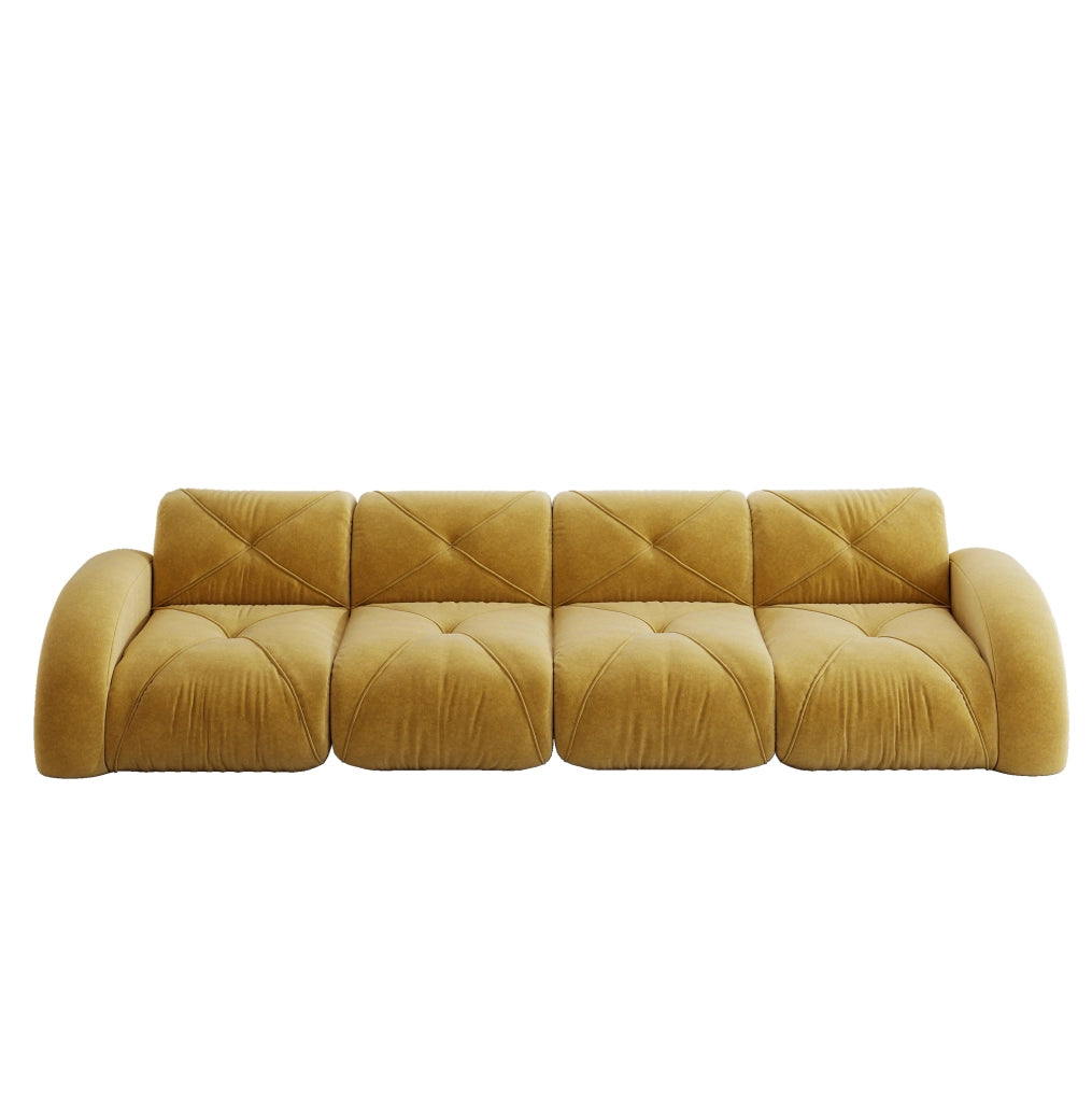 Divano modulare senza struttura interna in ciniglia giallo 358×95×76 cm