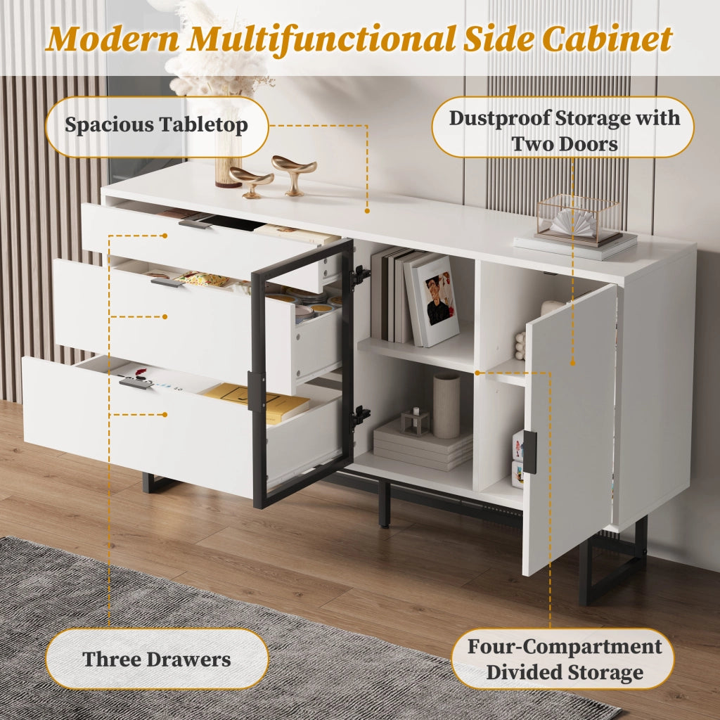 Credenza con Vetrina e LED ¨C Xylo ¨C Bianco, Cassetti, Ante in Vetro