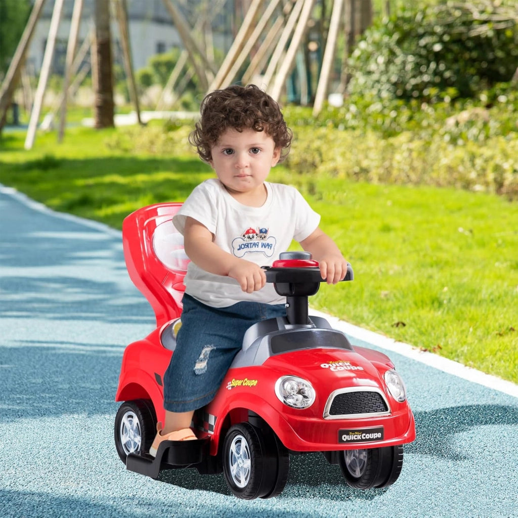 3 in 1 Macchina Cavalcabile a Spinta per Bambini, con Guardrail Staccabili e Maniglia Clacson, Spazio di Archiviazione Nascosto e Design Anti-ribaltamento, Ideale per Bambini 2-6 Anni (Rosso)