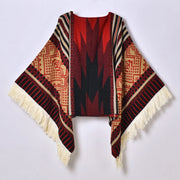 Sciarpa da viaggio da donna, stile etnico, con nappe, modello pullover, calda cappa decorativa da esterno in jacquard