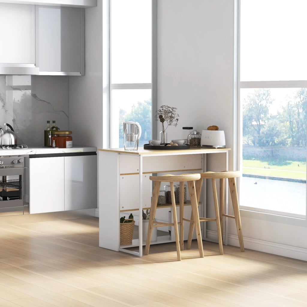 Mobile da cucina 3 ripiani ¨C zephmum ¨C bianco e naturale 105x65x90 cm