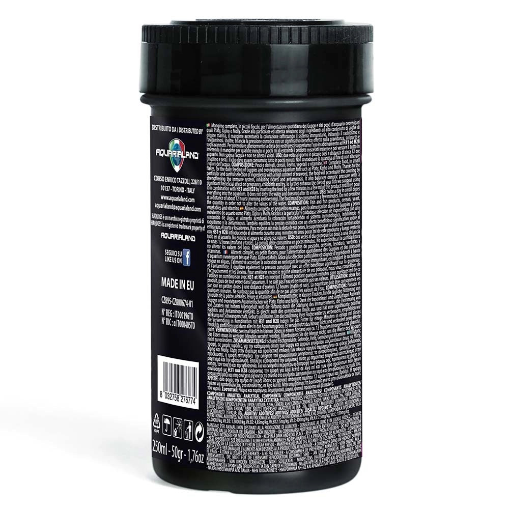 Haquoss Guppy Gourmet - mangime completo in micro-fiocchi per guppy Formato: 250 ml