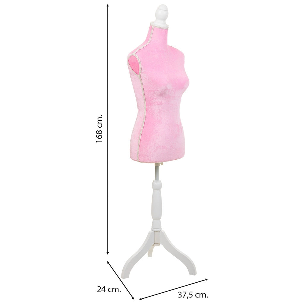 Manichino in legno e schiuma rivestito in tessuto rosa 24x37,5x168h