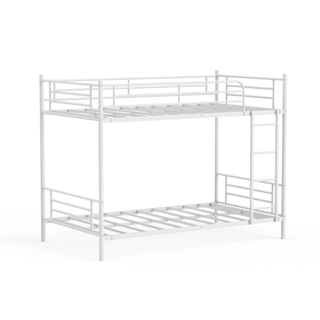 Letto a castello in acciaio bianco 90 x 190 cm con scala e sponde