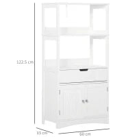 kleankin Mobile Bagno con Mensole, Armadietto e Cassetto, Mobiletto da Bagno Multiuso in Legno, Bianco,  60x33x122.5cm