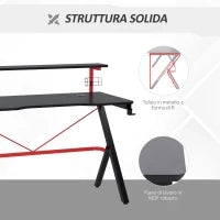 Scrivania da Gaming con Ripiano Monitor, Scrivania per Computer Porta PC con Gancio e Portabicchieri Nera e Rossa, 120x60x97cm