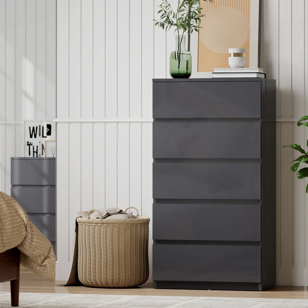 Cassettiera 5 cassetti lucida ¨C zephmum ¨C 53x34x100 cm grigio