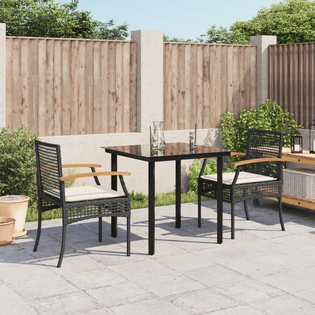 Set da Pranzo da Giardino 3 pz | Set Salotto da Giardino con Cuscini Nero in Polyrattan