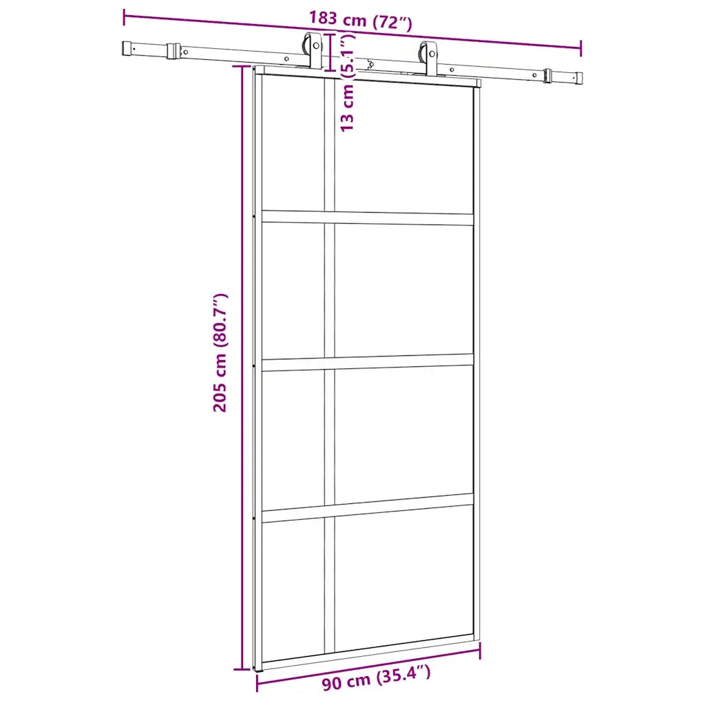 vidaXL Porta Scorrevole Set Ferramenta Nera 90x205 cm Vetro Temperato