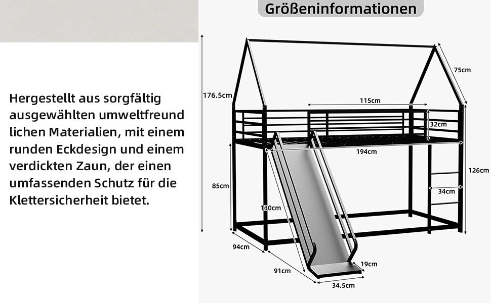 Letto a Castello Twin su Twin con Scivolo ¨C MINIMAL ¨C Struttura in Legno con Scala