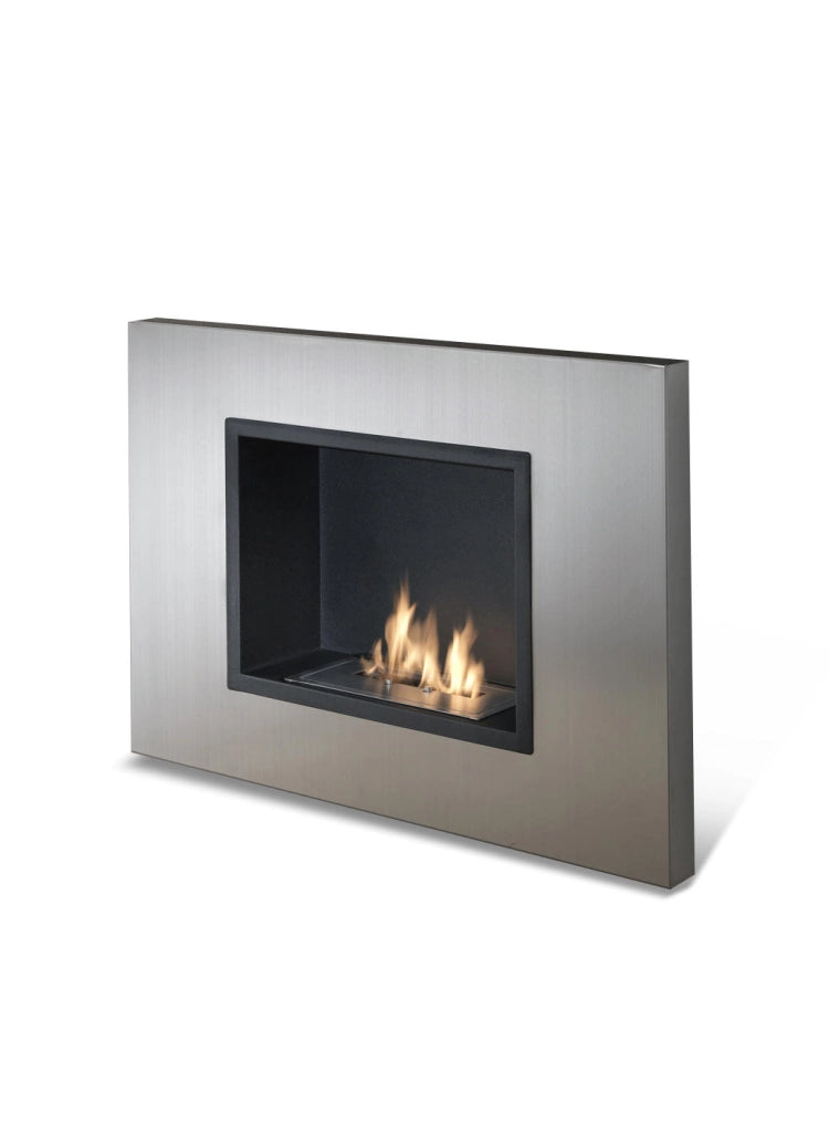 Winter j. Biocamino da parete 2 kW/h in acciaio satinato colore grigio cromo - Bruciatore 1,5 Litri per riscaldamento ambienti fino a 20m2