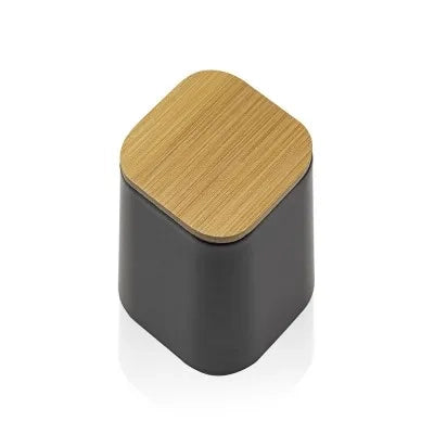 Set bagno dispenser e portaspazzolino nero opaco con dettagli in bambù