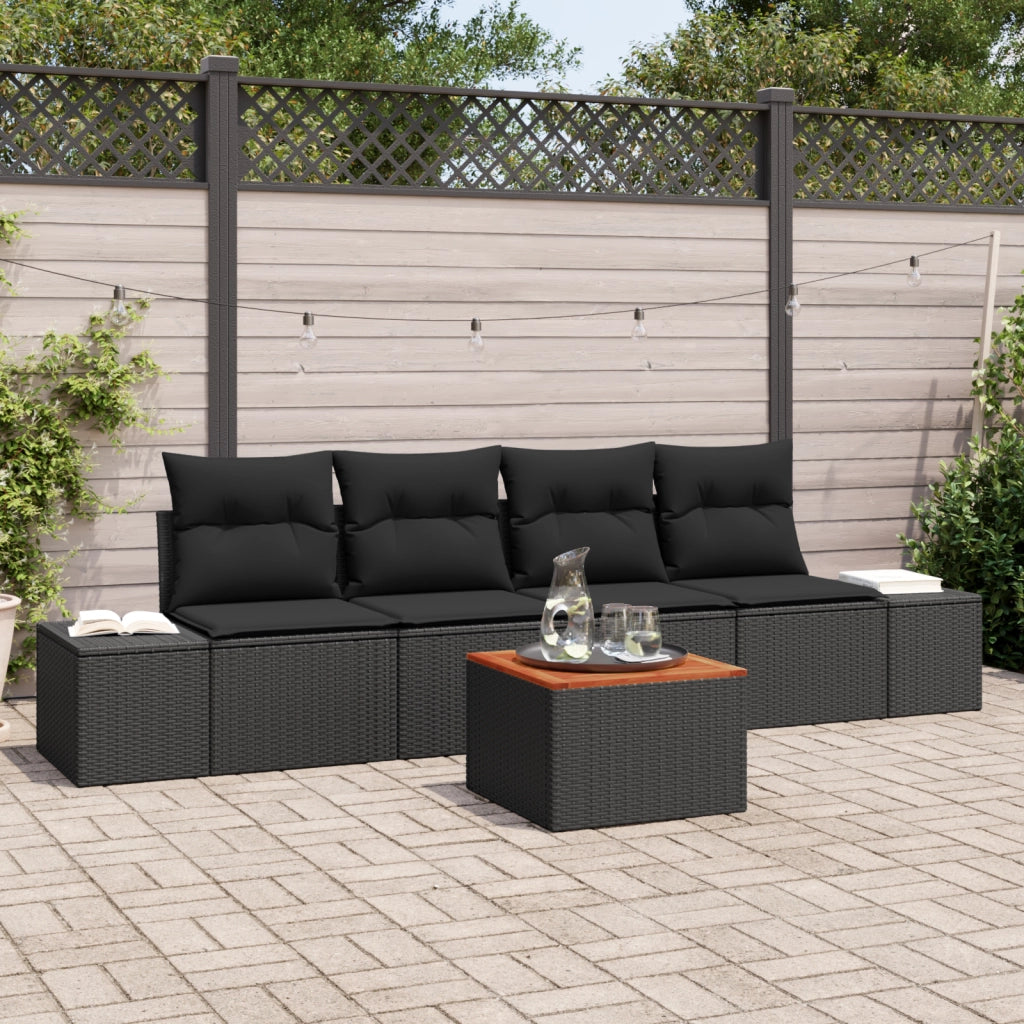Set di divani da giardino con cuscini Nero Polyrattan Acacia