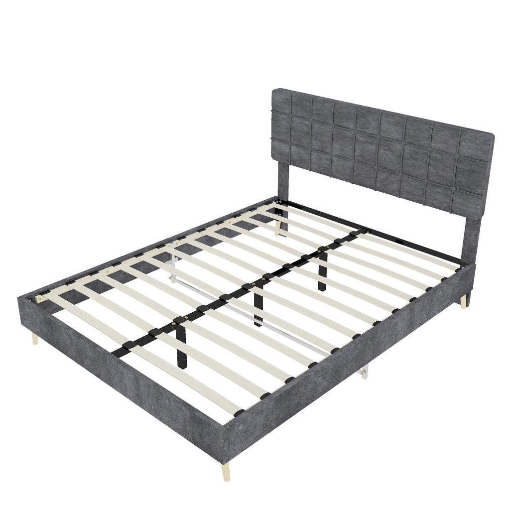Letto 160x200 cm con testiera trapuntata in velluto grigio