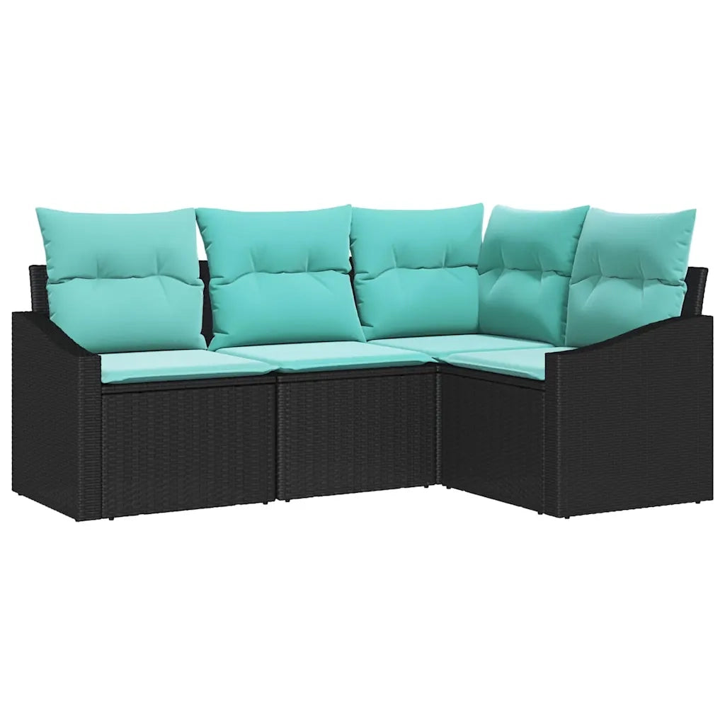 Set di divani con cuscino 4 pcs Nero polyrattan