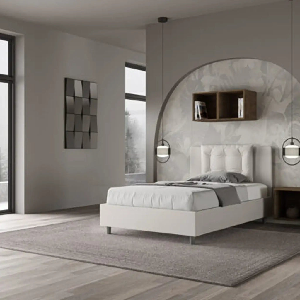 Letto una piazza e mezza senza rete imbottito 120x190 similpelle bianco Annalisa