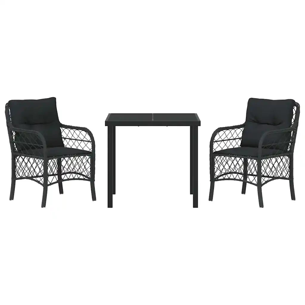 Set da Pranzo per Giardino con cuscino 3 pcs Nero polyrattan 3380204