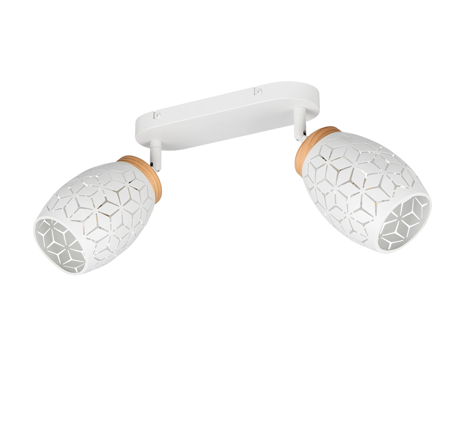 Barra 2 spots, metallo, bianco e legno, L 28 cm, Bidar
