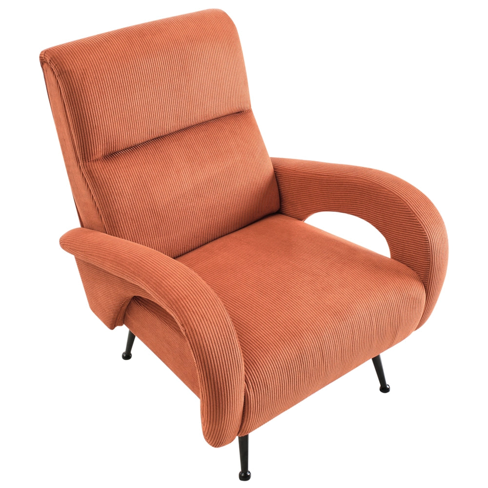 Poltrona in velluto a coste imbottita in stile retrò con schienale basso arancione soggiorno camera da letto