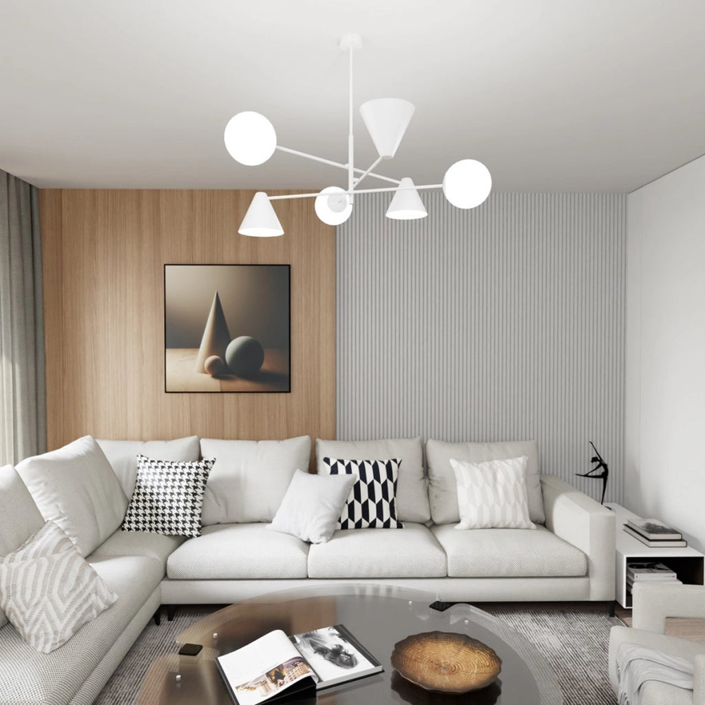 Lampada a sospensione HERMES 6 luci in acciaio bianco