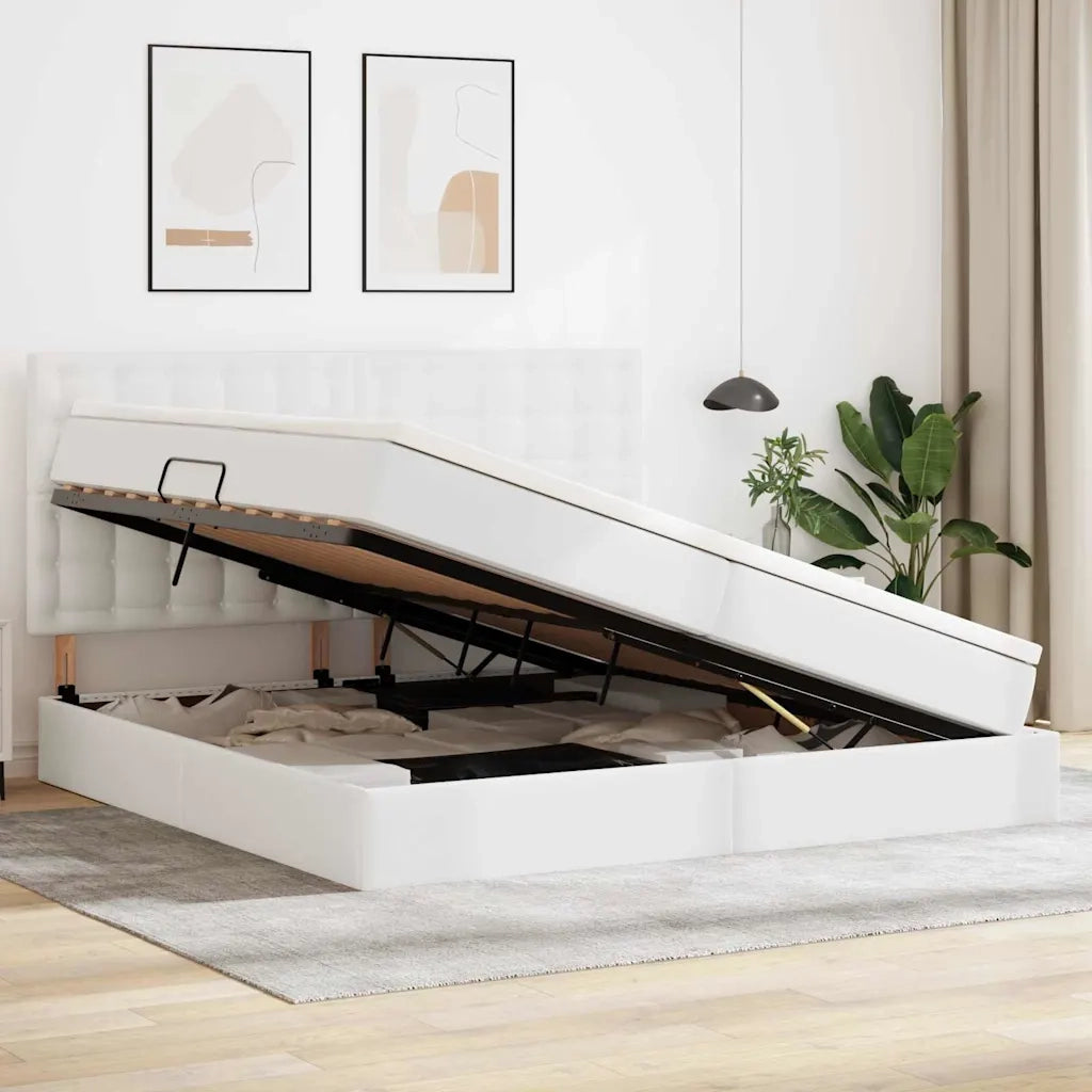Letto con Contenitore Bianco Puro 200 x 200 cm Pelle Sintetica 3371682