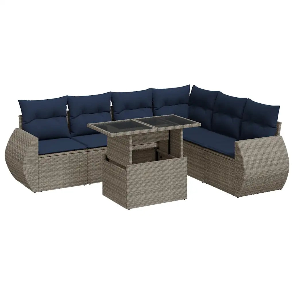Set Divani da Giardino 7pz con Cuscini Grigio Polyrattan Acacia 3326652