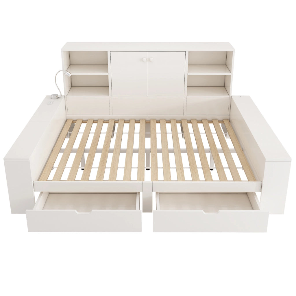 Letto 140x200 cm con cassetti, vani contenitivi e prese USB/USB-C
