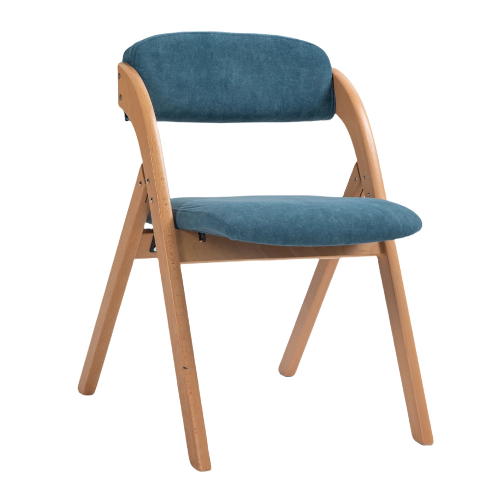 Set di 2 sedie pieghevoli imbottite in legno di faggio, colore blu, con rivestimento sfoderabile