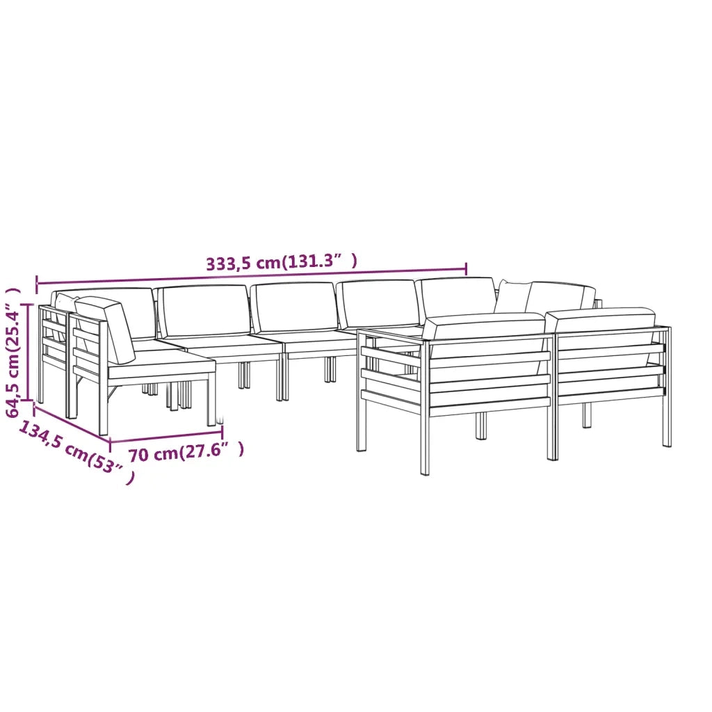 Set Divani da Giardino 9 pz con Cuscini in Alluminio Antracite 3107818