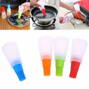 Trade Shop - Bottiglia Con Pennello Cucina Silicone Applicatore Dorare Spennellare Olio Uovo -