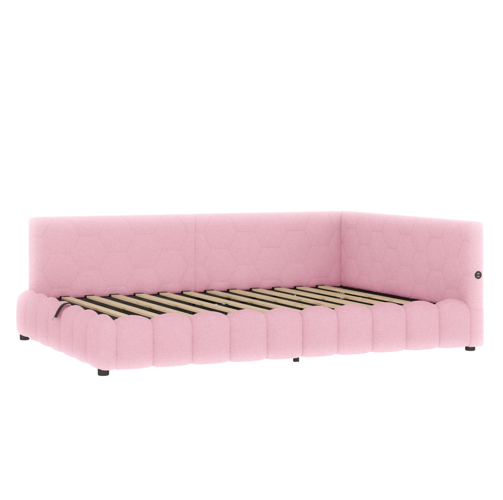 Letto daybed 140x200 cm con contenitore; LED; USB e Type-C; rosa