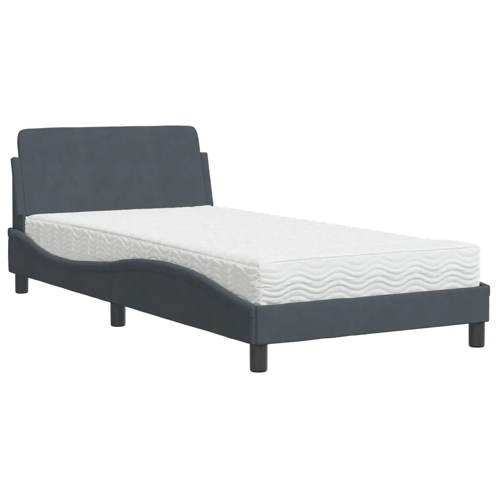 Letto con Materasso-Struttura Letto con Materasso Dover Grigio Scuro 100x200 cm in Velluto