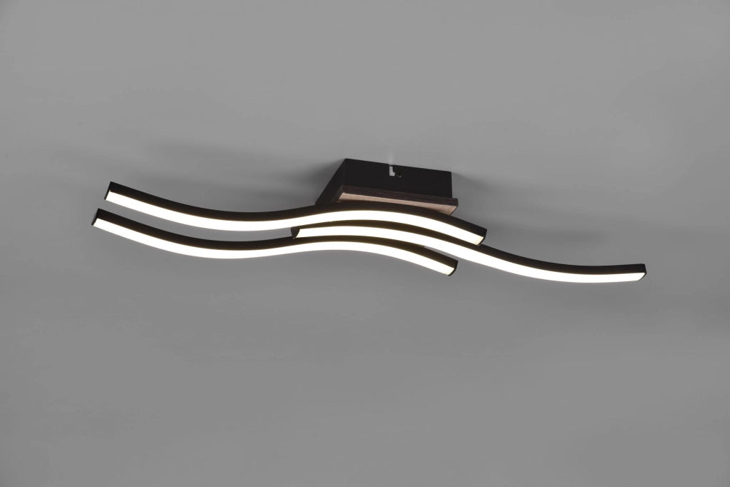 ROUTE PLAFONIERA LED  15W 1000lm, 3000K 3 BACCHETTE ONDULATE ANTRACITE CON EFFETTO LEGNO L. 56CM