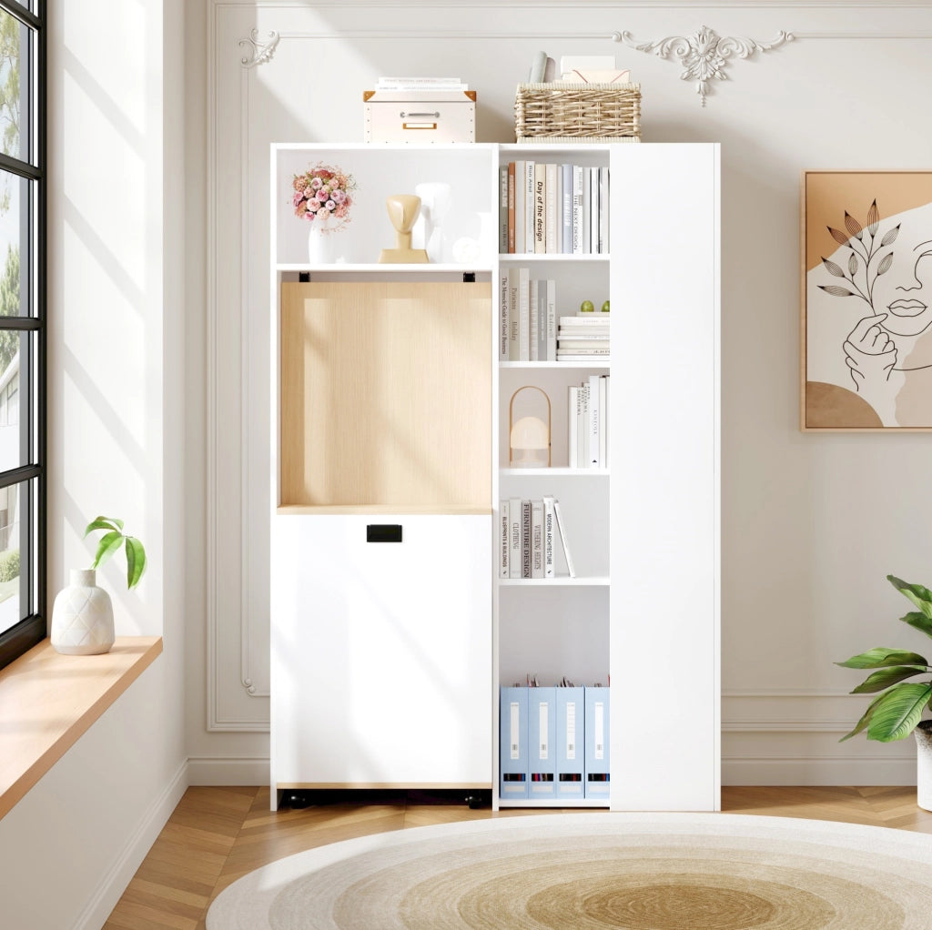Scrivania pieghevole 2 in 1 con libreria; presa EU e USB; 104;5x30;5x160 cm; bianco rovere