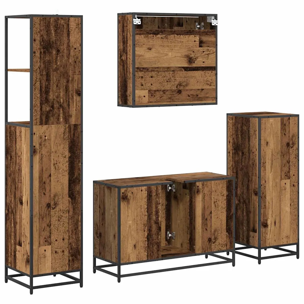 Set di mobili per il bagno con cassetto 4 pcs Legno vecchio 3402339