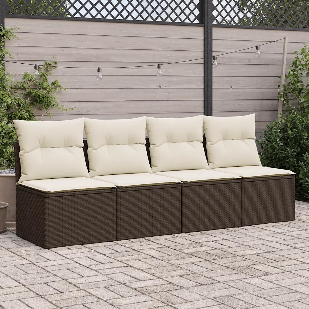 Set Divano Giardino 4 pz | Set Salotto da Giardino con Cuscini Marrone Polyrattan Acacia