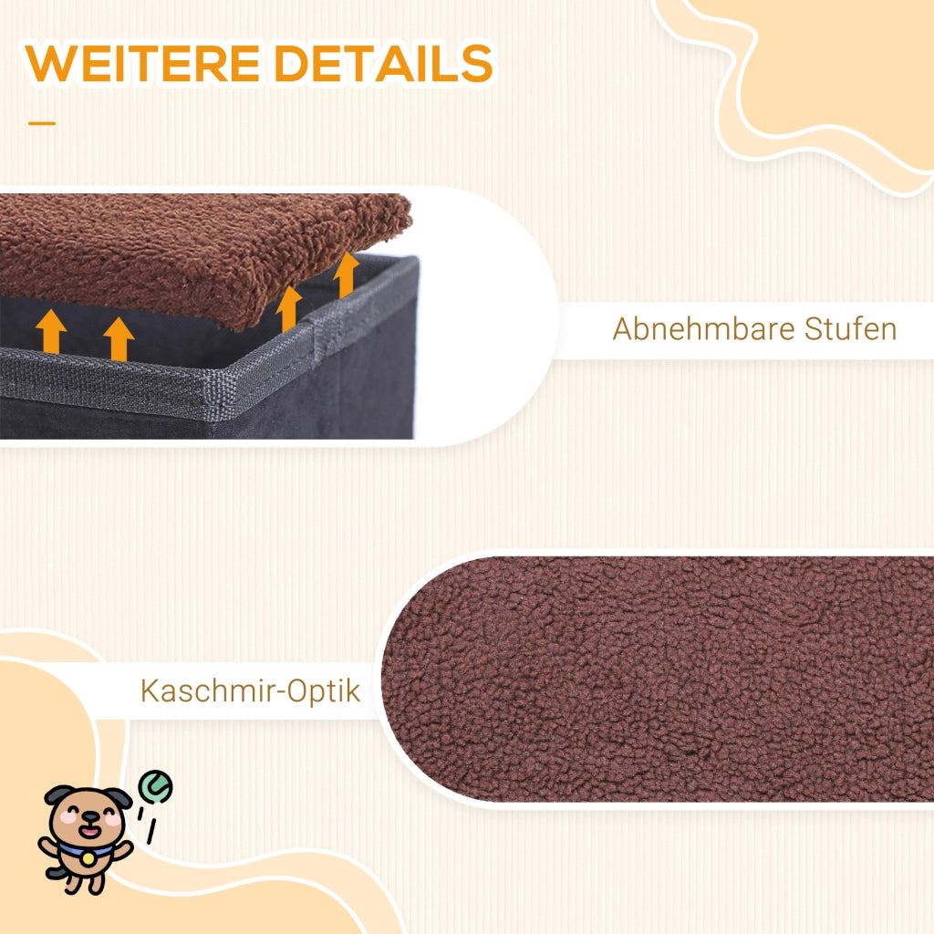 Scaffale pieghevole a 3 gradini con vano contenitore per animali in legno nero 40 × 54 × 48 cm