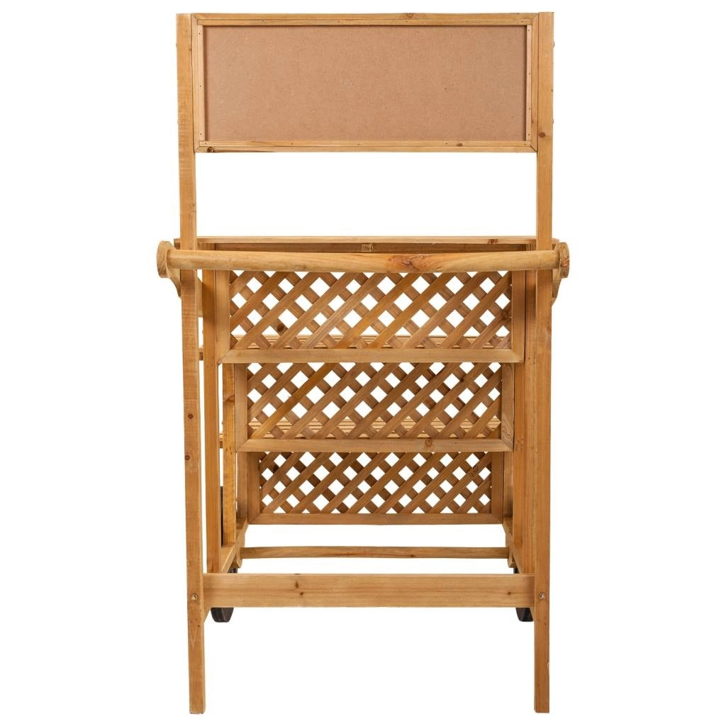 Carrello espositivo in legno marrone con lavagna 70x71x116h