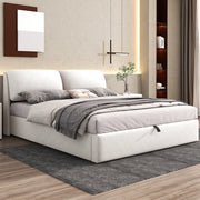 Letto imbottito matrimoniale 180x200 cm in velluto beige con contenitore; 3 cassetti e testiera