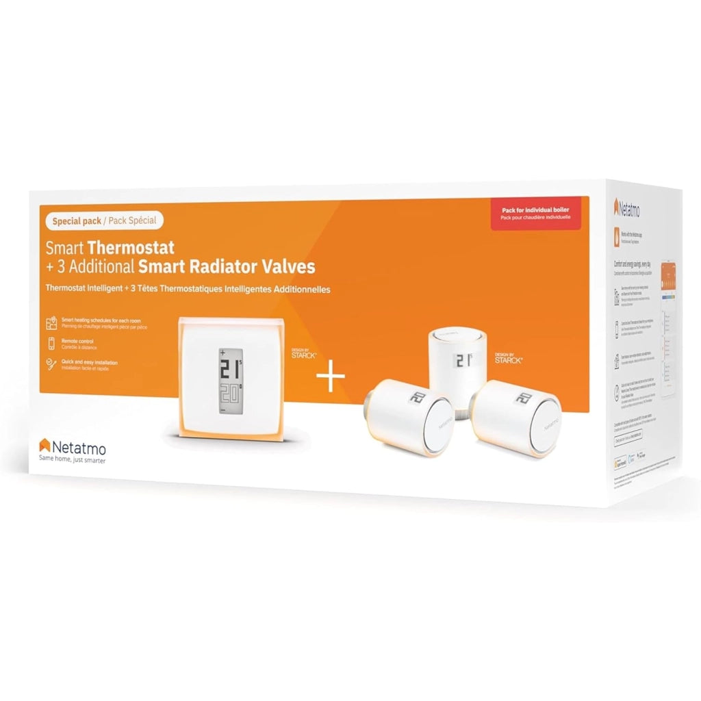 Smart Thermostat Pack + 3 teste termostatiche connesse e intelligenti, Wifi, controllo remoto tramite App, compatibile con il riscaldamento individuale, NBU-NTH-NAV-EU