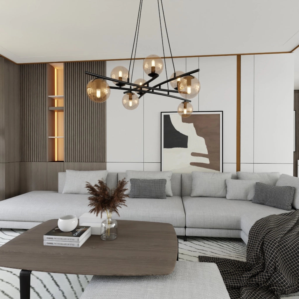 Lampadario sospeso ESSA 8 luci Emibig nero/miele Ø100cm