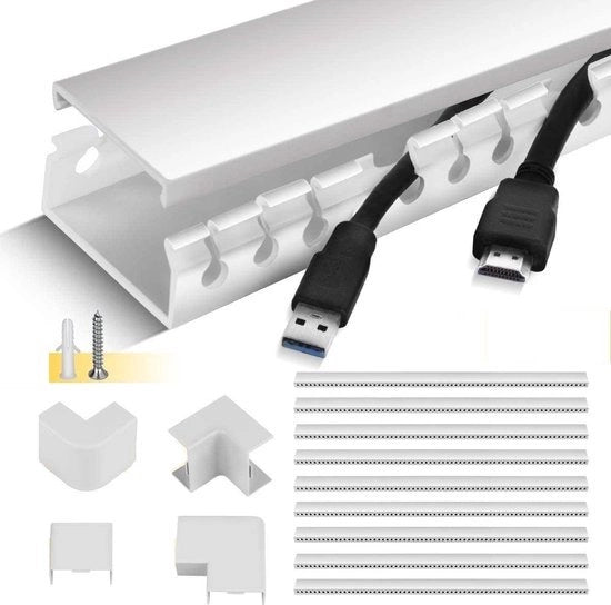 Set di canali per cavi PVC autofissanti 39x4x2 cm - 35m di lunghezza - Canale di installazione per cavi TV - Parete e soffitto - Bianco