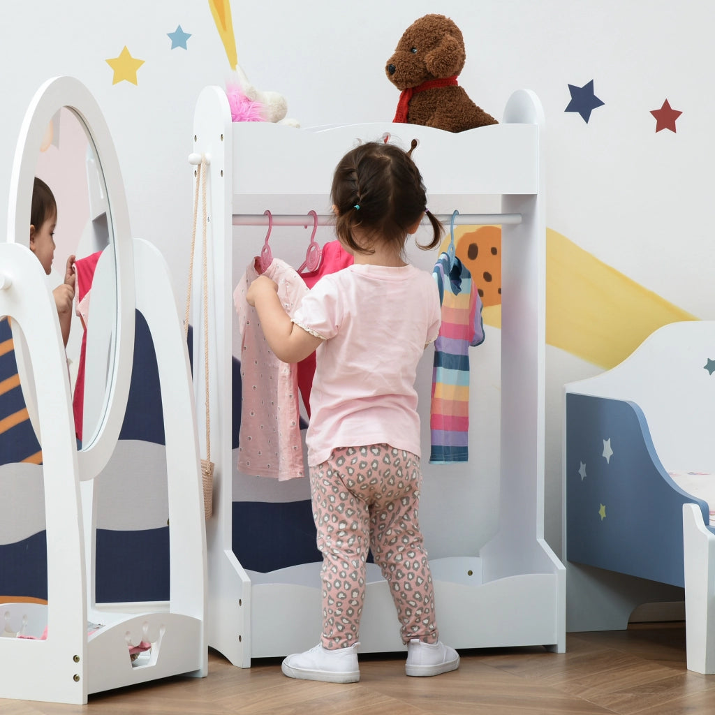 Appendiabiti per Bambini con Ripiani e Ganci Laterali, Arredamento per Cameretta in Legno, 70.5x37x103cm, Bianco